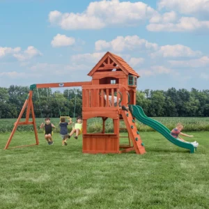 Cedar Wood Outdoor Swing Set with Clubhouse - Image 3