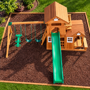 Cedar Outdoor Swing Set with 10 Ft Slide and Fort - Image 3