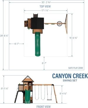 Cedar Outdoor Swing Set with Clubhouse, Wave Slide and Three Swings - Image 4