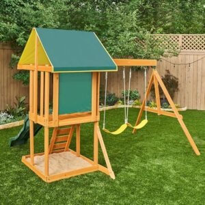 Cedar Wooden Swing Set with Slide, Climbing Wall and Swings - Image 4