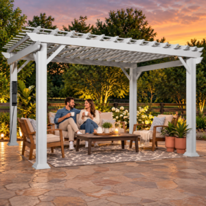 Hawthorne Steel Pergola Canopy 14 x 12 Ft Outdoor Pergola with Sail Shade - Image 2