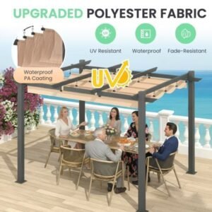 10 x 12 Outdoor Pergola with Retractable Canopy Aluminum Frame