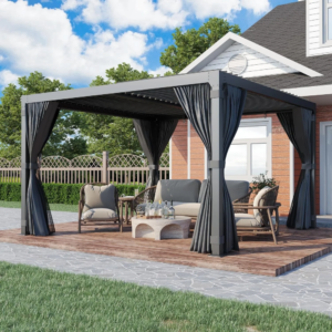 10x10 Adjustable Louvered Pergola with Curtains