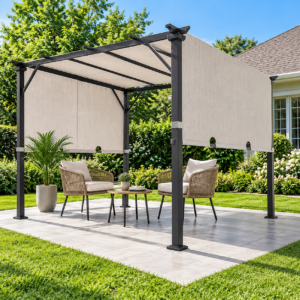 8 x 8 ft Freestanding Steel Pergola with Retractable Canopy - Image 3