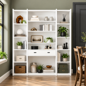 63 in. White Wood Pantry Cabinet with Glass Doors and Drawers
