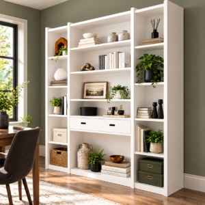 63 in. White Wood Pantry Cabinet with Glass Doors and Drawers - Image 2