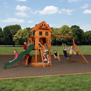 Cedar Wood Outdoor Swing Set with Clubhouse - Image 2
