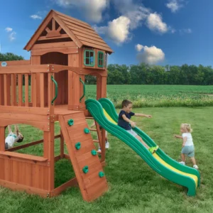 Cedar Wood Outdoor Swing Set with Clubhouse