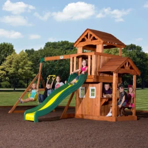 Cedar Wood Outdoor Swing Set with Clubhouse