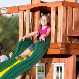 Cedar Wood Outdoor Swing Set with Clubhouse - Image 2
