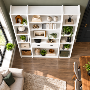 63 in. White Wood Pantry Cabinet with Glass Doors and Drawers - Image 3
