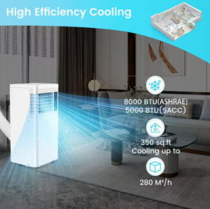 8000 BTU Portable Air Conditioner 300 Sq Ft 115V White - Image 3
