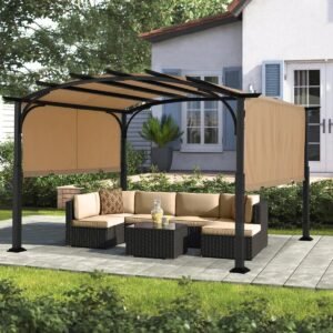 10 x 10 ft Steel Pergola with Retractable Canopy - Image 4