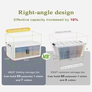48QT Lockable Storage Bins 4 Pack Foldable Stackable Containers with Doors, Lids and Wheels - Image 2