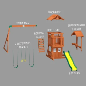 Cedar Wood Outdoor Swing Set with Clubhouse - Image 3