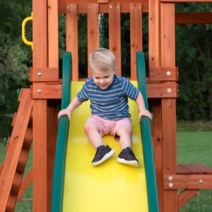 Cedar Wood Outdoor Swing Set with 8 Foot Slide and Canopy - Image 2