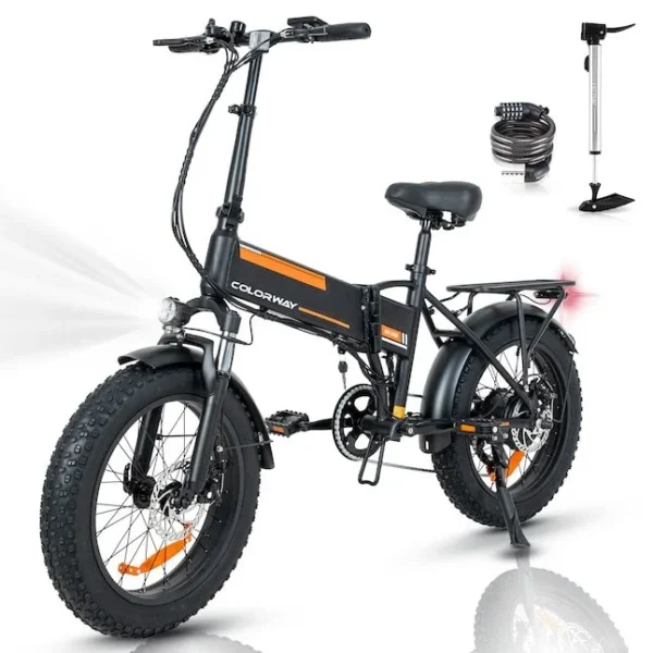 COLORWAY Orange Electric Bike 750W Motor, 48V 15Ah Fat Tire E-Bike