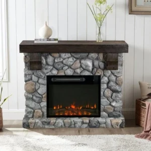 Festivo 44 Inch Fireplace Freestanding Electric Fireplace with Stone Look Mantel - Image 7