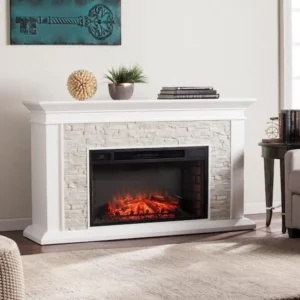 Ithaca Electric Fireplace Mantel 60.25 Inch White Freestanding Fireplace