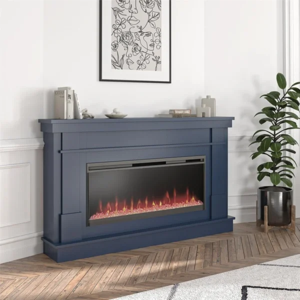 Novogratz Waverly Fireplace Mantel 64 Inch Wide Electric Fireplace with 42 Inch Insert