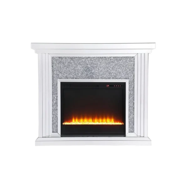 Silver Mirrored Freestanding Electric Fireplace with Mantel