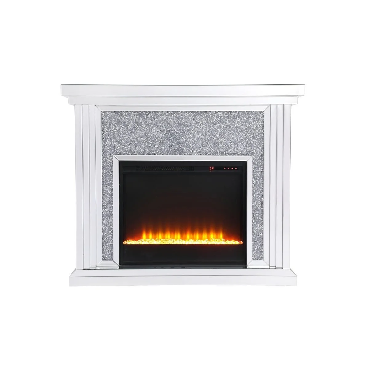 Silver Mirrored Freestanding Electric Fireplace with Mantel Silver Mirrored Freestanding Electric Fireplace with Mantel - Image 1