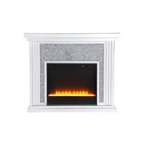 Silver Mirrored Freestanding Electric Fireplace with Mantel - Image 5