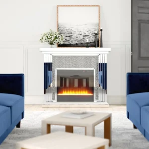 Silver Mirrored Freestanding Electric Fireplace with Mantel - Image 4