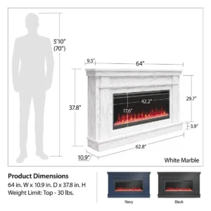 Novogratz Waverly Fireplace Mantel 64 Inch Wide Electric Fireplace with 42 Inch Insert - Image 3