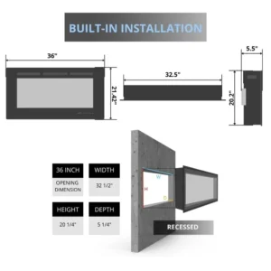 36 Inch Smart Recessed Electric Fireplace Heater - Image 5