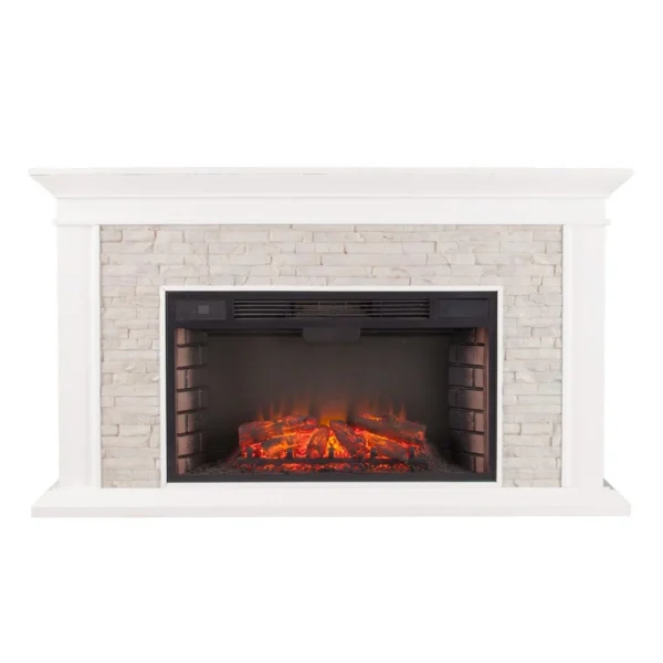 Ceonna Electric Fireplace Mantel White Freestanding Fireplace with Faux Stone