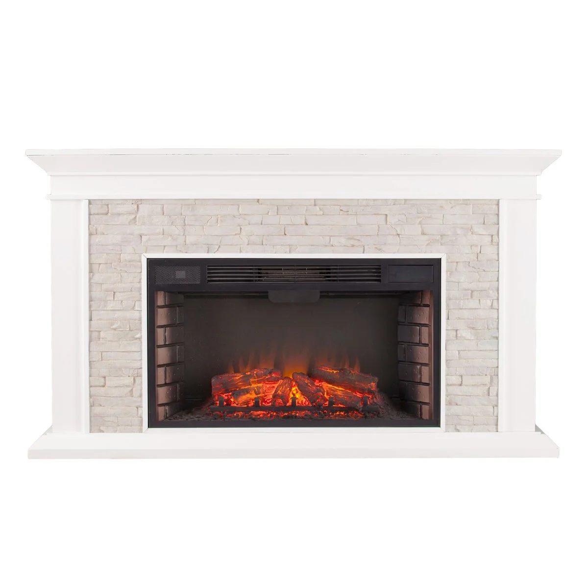 Ceonna Electric Fireplace Mantel White Freestanding Fireplace with Faux Stone Ceonna Electric Fireplace Mantel White Freestanding Fireplace with Faux Stone - Image 1