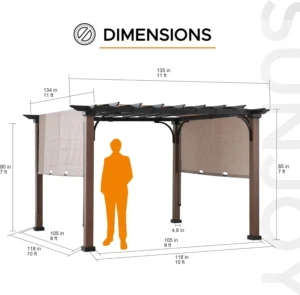 11x11 Metal Pergola with Adjustable Tan Canopy - Image 2