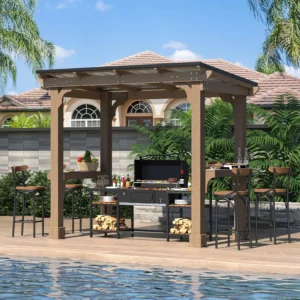 Cedar Wood Grill Gazebo with Steel Roof