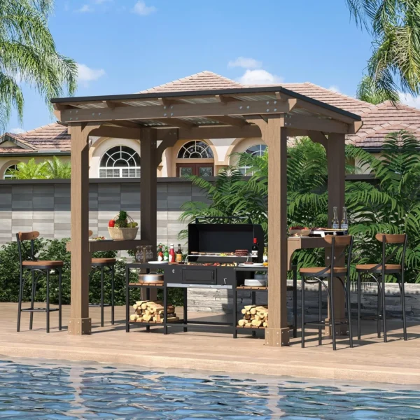 Cedar Wood Grill Gazebo with Steel Roof