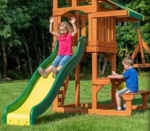 Backyard Discovery Tucson Swing Wooden Outdoor Playset with Elevated Deck - Image 2