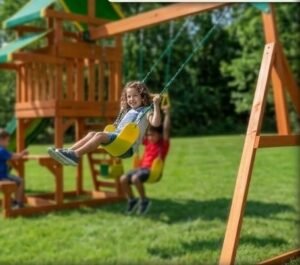 Backyard Discovery Tucson Swing Wooden Outdoor Playset with Elevated Deck - Image 4