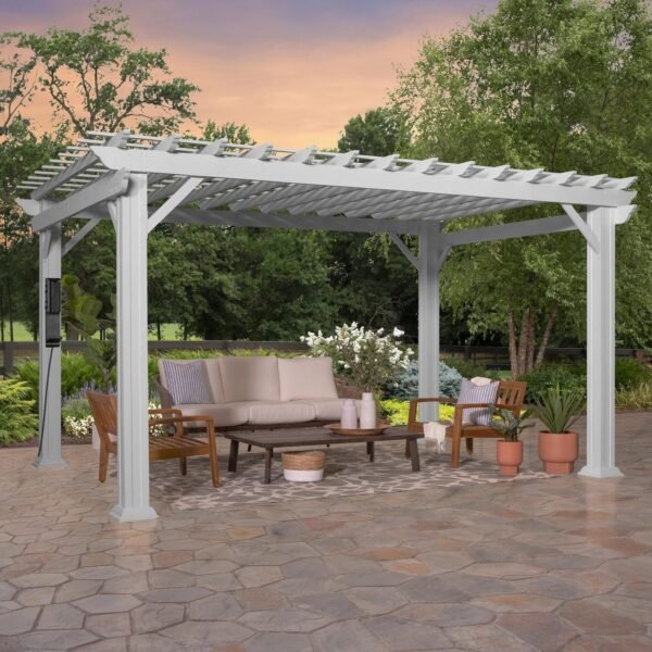 Hawthorne Steel Pergola Canopy 14 x 12 Ft Outdoor Pergola with Sail Shade
