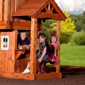 Wooden Outdoor Swing Set with Slide and Climbing Wall - Image 4