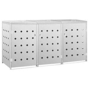 Triple Stainless Steel Trash Bin Shed for 63.4 Gal Bins
