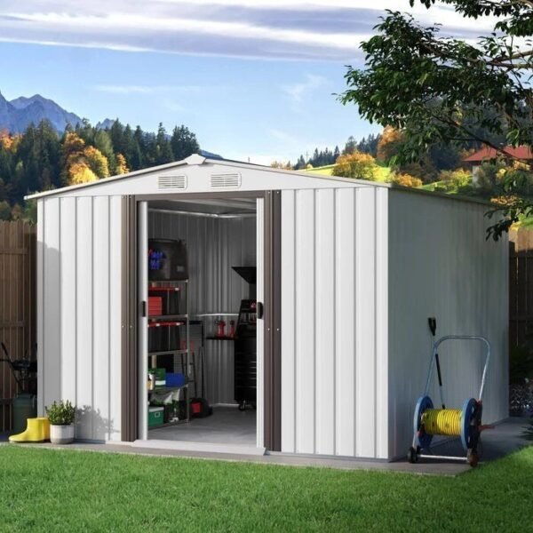 8x8 Metal Outdoor Storage Shed White
