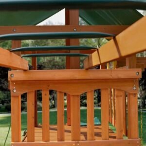 Cedar Outdoor Swing Set with Monkey Bars, Wave Slide and Three Swings - Image 4