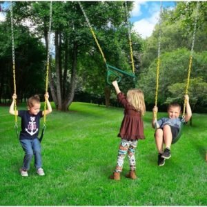 Cedar Outdoor Swing Set with Monkey Bars, Wave Slide and Three Swings - Image 7