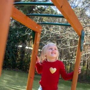Cedar Outdoor Swing Set with Monkey Bars, Wave Slide and Three Swings - Image 9