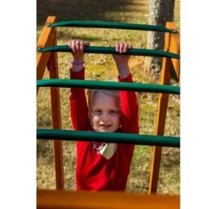 Cedar Outdoor Swing Set with Monkey Bars, Wave Slide and Three Swings - Image 10