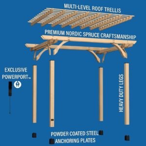 Fairhaven Natural Wood Pergola 12 x 10 Ft Outdoor Structure with Power Access - Image 7