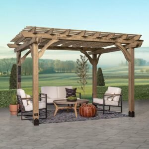 Fairhaven Rustic Wood Pergola 12 x 10 Ft Outdoor Structure with Power Access