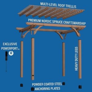 Fairhaven Rustic Wood Pergola 12 x 10 Ft Outdoor Structure with Power Access - Image 6