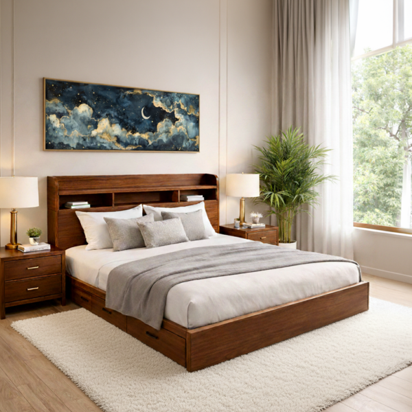 Upholstered Bed Frame Design Indoor Residential Bedroom Furniture