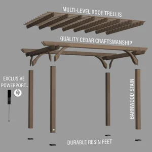 Cedar Wood Outdoor Pergola with Power Outlets - Image 3